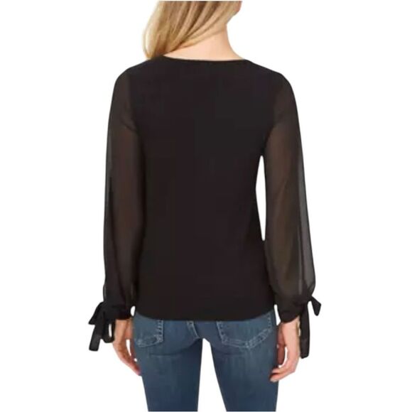 CeCe Black Sheer Swiss Dot Sleeve Blouse - Picture 2 of 10